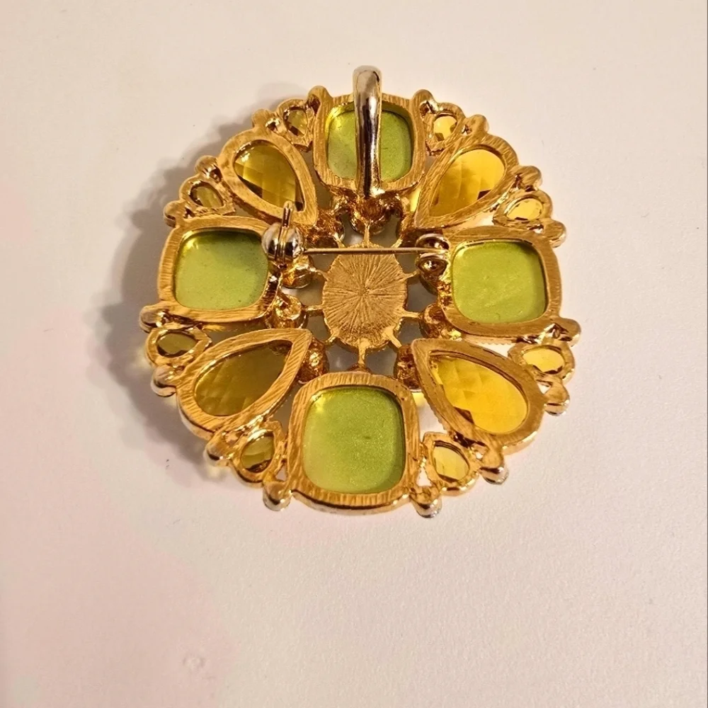 EUC Brooch, Lime / Olive Green And Gold